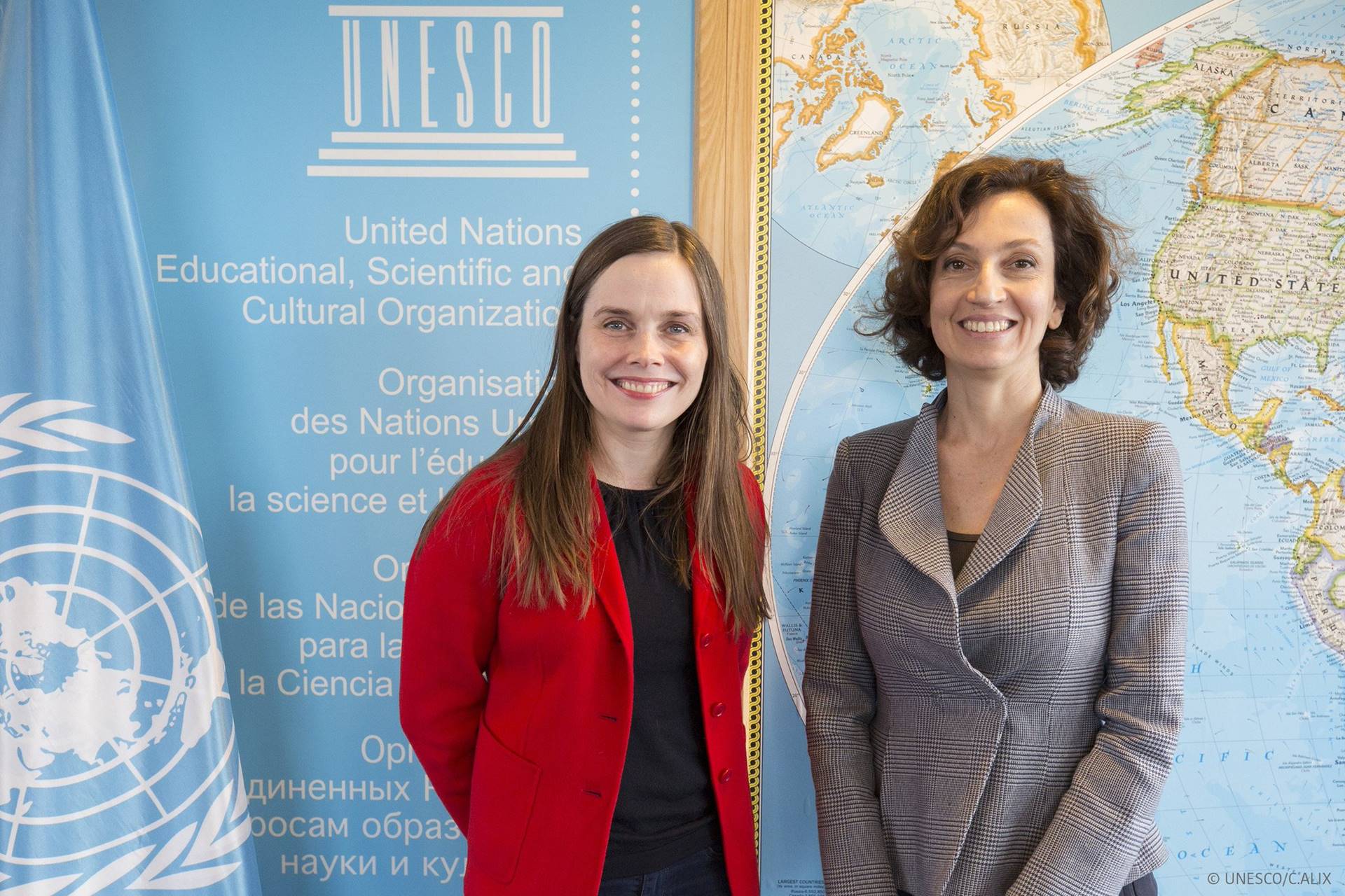 Katrín Jakobsdóttir, Première ministre d'Islande, et Audrey Azoulay, Directrice générale de l'UNESCO - mynd
